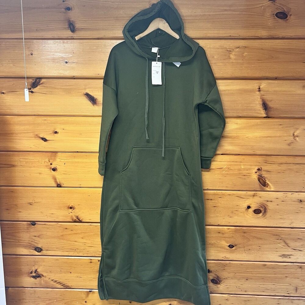 Z AVENUE USA Sweatshirt Hoodie Long Sleeve Maxi Dress Olive NWT Medium M